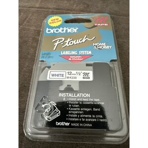 Brother M Series Tape‎ Cartridge P-Touch Labelers 12mm 1/2w Blue on White MK233